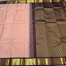 Geva with Dark Coffee Brown Korvai Handwoven Pure Jari Kanjivaram Silk Saree with rich annapakshis woven beautiful borders gorgeous and finely woven pallu and contrast woven blouse