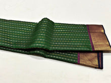 Dark Forest Green with Wine Handwoven Pure Jari Thodar Buttas Kanjivaram Silk Saree Beauty