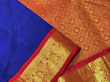 MS Blue with Red Handwoven Korvai Kanjivaram Silk Saree with rich pallu borders beauty