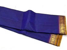 MS Blue with Purple Handwoven Pure Kanjivaram Silk Saree with small borders beauty