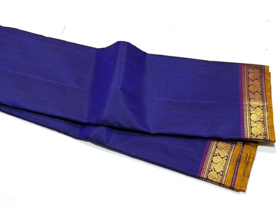 MS Blue with Purple Handwoven Pure Kanjivaram Silk Saree with small borders beauty