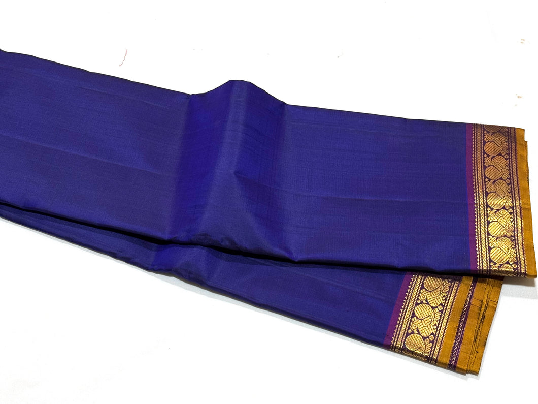 MS Blue with Purple Handwoven Pure Kanjivaram Silk Saree with small borders beauty