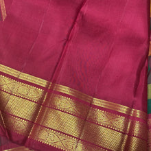 Gorgeous Palum Pazhamum Checks in a beautiful Korvai Handwoven Pure Jari Kanjivaram Silk Saree with very intricately woven vanki borders and inbetween mayilkan motifs woven with rich and finely woven pallu in arakku with laksham buttas and contrast blouse