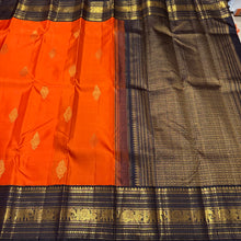 Vaibhogam-Strikingly Beautiful Orange with Blackish Kanchana Handwoven Pure Jari Korvai Kanjivaram Silk Saree with Rich Buttas Woven Body Gorgeous Pallu and Contrast Woven blouse beauty
