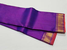 Vadamalli Purple with Gold with Orange Selvedges Kottadi Jari Checks Handwoven Pure Kanjivaram Silk Saree with rich borders pallu and self colored blouse with oosi lines