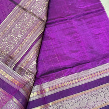 Deep Magenta with Jari Checks Premium Handwoven Pure Kanjivaram Silkcotton saree with intricate borders Pallu