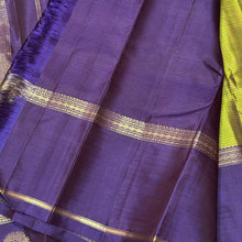 Olive Green with Dark Aubergine Purple Self Striped body with border paisley motifs Handwoven Pure Classic Simple Kanchipuram Silk Saree Beauty