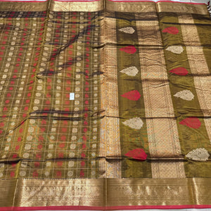 Vintage Style woven Bronze Gold 1000 buttas Handwoven Premium Kanjivaram Silkcotton Saree Beauty