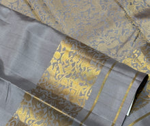 Sahana- Grey with Gold Handwoven Pure Kanjivaram Silk with Vanasingaram Woven Borders rich vanasingaram woven pallu and self colored blouse