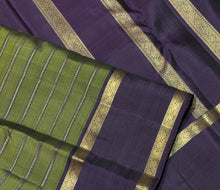 Sarasangi- Beautiful Olive Green with Deep Beetlenut Purple Handwoven Pure 2g Jari Kanjivaram Silk with Neli Veldhari in Jari woven beautiful body with doublepet borders rich woven pallu and contrast woven blouse beauty