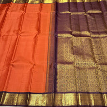 Sarasangi- Gorgeous Rust with Coffee Brown Handwoven Pure Korvai Kanjivaram Silk with beautiful borders rich pallu and contrast woven blouse.