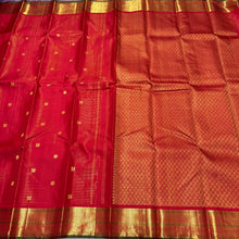 Red with Gold Vairaoosi with Buttas Handwoven Pure Jari Kanjivaram Silk Saree with Meenakari Borders rich pallu and self colored blouse