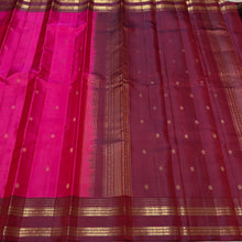 Sahana- Gorgeous Shocking Pink Purplish Brown Buttas Handwoven Pure Kanjivaram Silk with beautiful doublepet borders rich pallu and contrast blouse