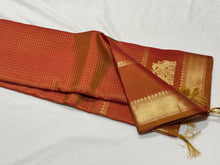 Vintage Weave-Rustic Orange with Jari Oosi Kattam and Gandaberunda and Yazhi motifs woven Borders in a Handwoven Pure Jari Kanjivaram Silk Saree Beauty