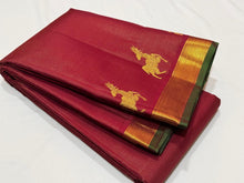 Arakku Red with Gold Vairaoosi with Border Deer Buttas Handwoven Pure Jari Kanjivaram Silk Saree Beauty