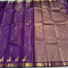 Deep Purple with Gold Vairaoosi with Border Deer Buttas Handwoven Pure Jari Kanjivaram Silk Saree Beauty