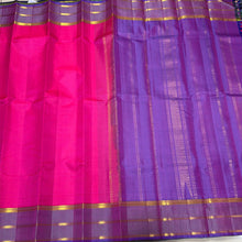 Rani Pink Purple Handwoven Pure Striped Light Weight Kanjivaram Silk Saree Beauty Striped borders