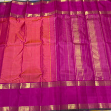 Dual tone Orange with Pink Kottadi Jari Checks with Long Doublepet borders rich seer pallu and contrast blouse in a beautiful Handwoven Pure Jari  Kanjivaram Silk Saree