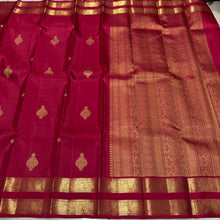 Sahana- Stunning Deep Red with Gold Buttas with Doublepet borders Handwoven Pure Jari Kanjivaram Silk with rich pallu and self colored blouse
