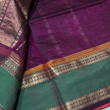 Vintage combo- Deep Purple  with Green 1000 Buttas Floral Premium Handwoven Pure Kanjivaram Silkcotton Saree Beauty