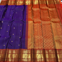 Sahana- Gorgeous Deep Purple with Rust Buttas Handwoven Pure Kanjivaram Silk with beautiful buttas woven body rich borders gorgeous pallu and contrast woven blouse