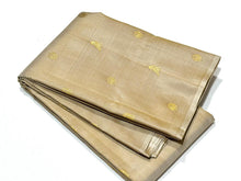 Saranga- Super Gorgeous Borderless Beige with Palum Pazhamum Checks handwoven pure Jari Kanjivaram Silk with Bird buttas woven body with rich sparrows woven palum Pazhamum checks pallu and contrast buttis woven palum pazhamum blouse.