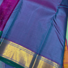Nayaki- Gorgeous Pastel Green with Double tone Blue Handwoven Pure Kanjivaram Silk with beautiful bawanchi borders with rich pallu and contrast woven blouse