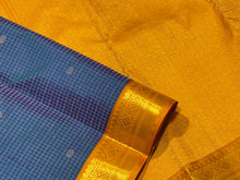 Peacock Blue with Golden Mustard Jari Oosi Kattam with Buttas Korvai Handwoven Pure Korvai Kanjivaram Silk Saree Beauty