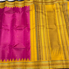 Premium Collections - Deep Reddish Magenta with Mustard Buttas with Temples Handwoven Pure Zariless Korvai Kanjivaram Silk Saree Beauty