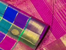 Multichecks with Buttas Rainbow Palum Pazhamum Checks with Mayil Chakram Buttas rich borders gorgeous Pink Pallu and Jari Striped Blouse Beauty