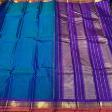 Peacock Blue with Purple Handwoven Pure Jari Kanjivaram Silk Saree Small borders beauty