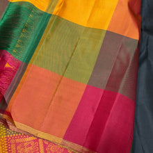 Saranga- Beautiful Black with Multichecks Handwoven Pure 2g Jari Kanjivaram Silk with silk thread buttas woven body with small jari borders rich bomkai pallu and contrast palum pazhamum checked blouse