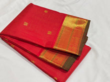 Red with Gold Vairaoosi with Buttas Handwoven Pure Jari Kanjivaram Silk Saree with Meenakari Borders rich pallu and self colored blouse