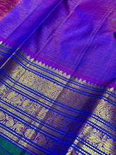 Peacock Blue with Purple Vairaoosi with Buttas Handwoven Pure Jari Kanjivaram Silk Saree Beauty