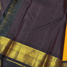 Vaibhogam - Stunning Mustard with Snuff Brown Buttas Handwoven Pure Jari Korvai Kanjivaram Silk with beautiful borders rich pallu and contrast woven blouse
