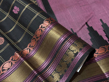 Black with Pink 1000 Buttas Checked Handwoven Pure Zariless Soft Kanjivaram Silk Saree Beauty