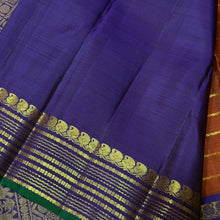 Sahana- Stunning  Rust Orange with Purple Handwoven Pure Jari Kanjivaram Silk with Jari Veldhari Body with rich borders pallu and contrast woven blouse