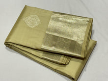 Pastel Green Tinted Cream with Silver Jari Buttas Handwoven Pure Kanjivaram Silk Saree with rich borders pallu and self colored blouse beauty