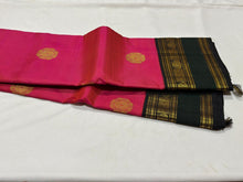 Dual tone tomato pink with black and green Handwoven Pure Jari Korvai Kanjivaram Silk Saree Buttas Beauty