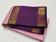 Lotus Pink with Deep Purple Vairaoosi with Buttas Handwoven Pure Jari Korvai Kanjivaram Silk Saree Beauty with Long Doublepet Borders