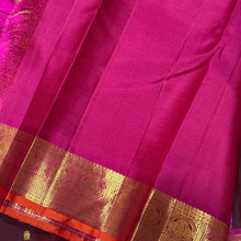 Chocolate Brown with Deep Magenta Buttas Handwoven Pure Jari Kanjivaram Silk Saree with rich Gandaberundas Woven Borders Pallu and Contrast woven blouse