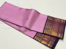 Vaibhogam- Gorgeous Soft Lotus Pink with Deep Magenta Handwoven Pure jari Korvai with elephant and annapakshi buttas Kanjivaram Silk with rich varisaipet borders beautiful pallu and contrast Deep Magenta woven blouse
