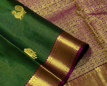 Sahana- Deep Forest Green with Dark Magenta Vairaoosi with Buttas Handwoven Pure Jari Kanjivaram Silk with beautiful Buttas gorgeous borders pallu and contrast woven blouse