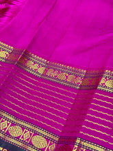 Vintage Inspired- Brown and Peach Multistriped Veldhari Style with Pink Handwoven Pure Jari Kanjivaram Silk Saree Beauty