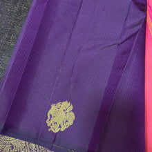 Saranga- Beautiful Dual tone Orange Pink with Deep Beetlenut Purple Handwoven Pure Borderless Pure 2g Jari Kanjivaram Silk with Muthukattam with Elephant buttas woven body with rich pallu and contrast woven blouse