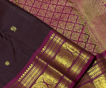 Sahana- Gorgeous Coffee Brown with Deep Magenta Handwoven Pure Jari Kanjivaram Silk with buttas woven body with beautiful borders rich pallu and contrast woven blouse