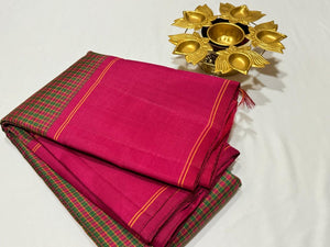 Vintage Inspired Multichecks Podikattam with Arakku Pallu Blouse with Striped Blouse Handwoven Pure Zariless Kanchipuram Silk Saree