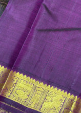 Vaibhogam-Beautiful Parrot Green with Deep Purple Handwoven Pure 2g Jari Korvai with Small Bird Buttas woven Kanjivaram Silk with rich borders gorgeous pallu and contrast woven blouse