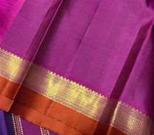 Nayaki- Gorgeous MS Blue with Dark Magenta and Rust Buttas Handwoven Pure Jari Kanjivaram Silk with beautiful buttas woven body with rich borders pallu and contrast woven blouse