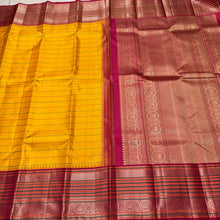 Vaibhogam-Mindblowing Mustard Yellow with Red Handwoven Pure Zero Zari Zariless Korvai Kanjivaram Silk with Neli Veldhari Woven Rich Body Gorgeous Varisaipet Borders Rich Silk Threads Woven Pallu and Contrast woven blouse